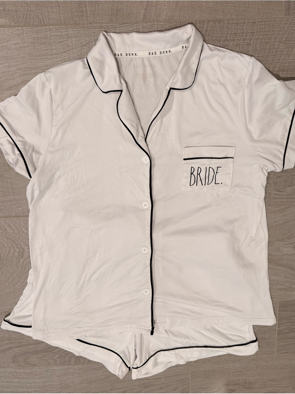 Rae Dunn White Pajama Set with Black Piping - BRIDE Pocket